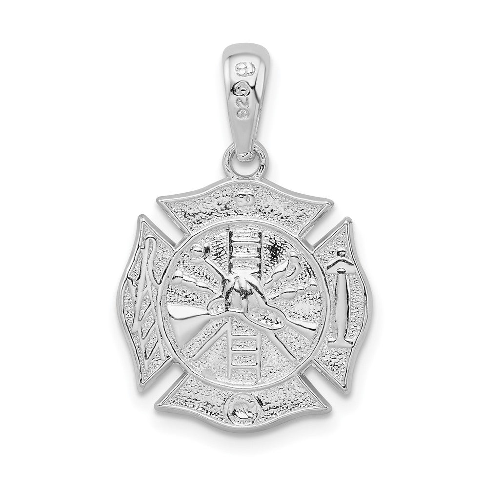 Sterling Silver De-Ani Rhodium-Plated Polished Reversible Fireman Medal Pendant