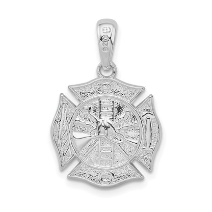 Sterling Silver De-Ani Rhodium-Plated Polished Reversible Fireman Medal Pendant