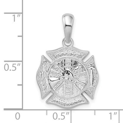 Sterling Silver De-Ani Rhodium-Plated Polished Reversible Fireman Medal Pendant