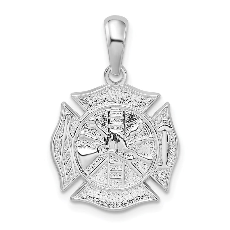 Sterling Silver De-Ani Rhodium-Plated Polished Reversible Fireman Medal Pendant