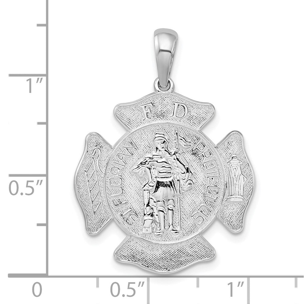 Sterling Silver De-Ani Rhodium-Plated St. Florian Fire Department Medal Pendant