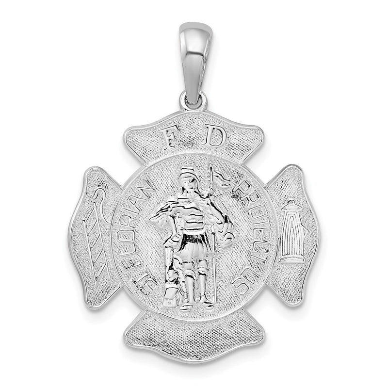 Sterling Silver De-Ani Rhodium-Plated St. Florian Fire Department Medal Pendant