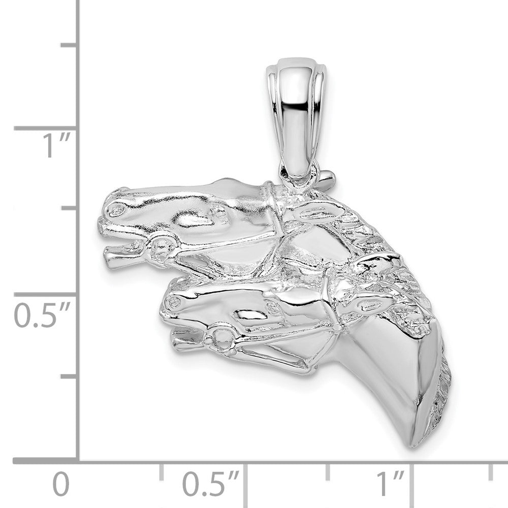 Sterling Silver De-Ani Rhodium-Plated Polished Double Horse Head Pendant