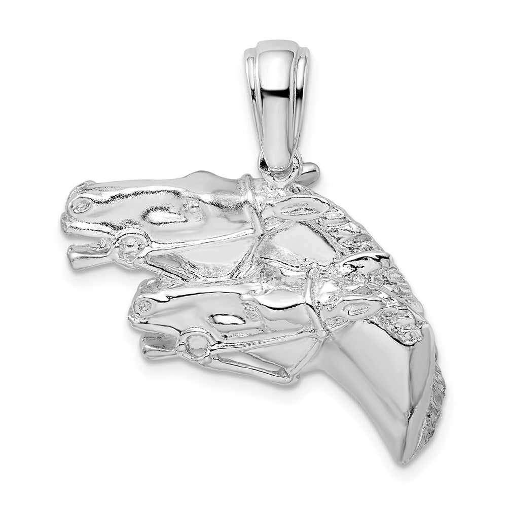 Sterling Silver De-Ani Rhodium-Plated Polished Double Horse Head Pendant