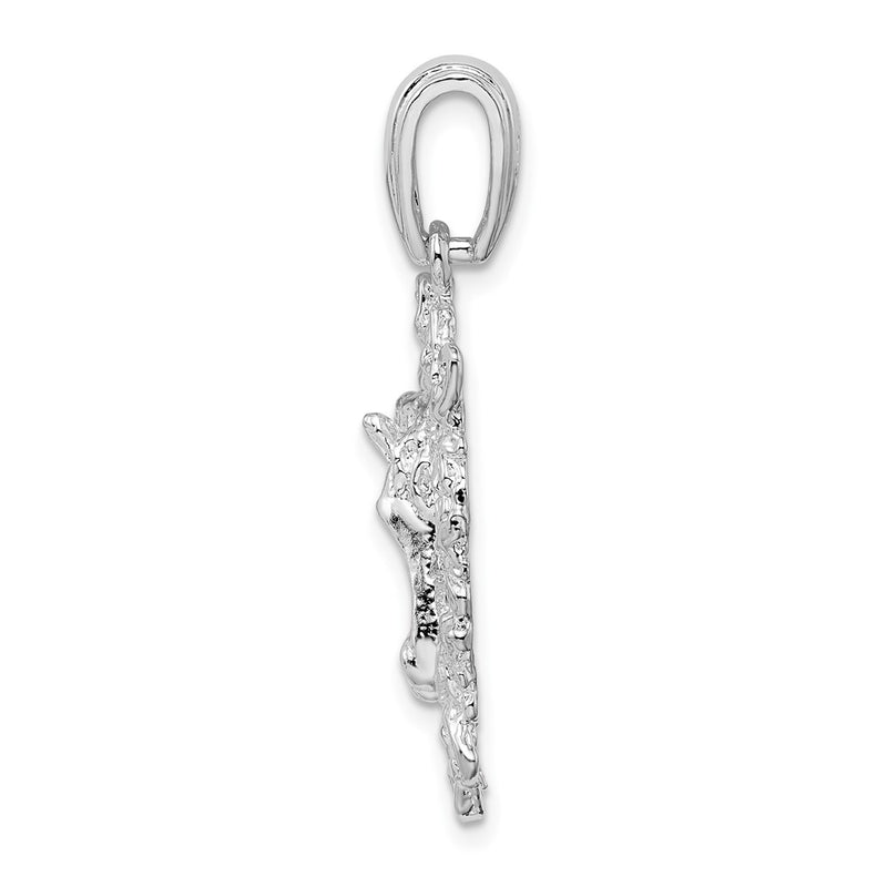 Sterling Silver De-Ani Rhodium-Plated Polished Horse Head In Wreath Pendant