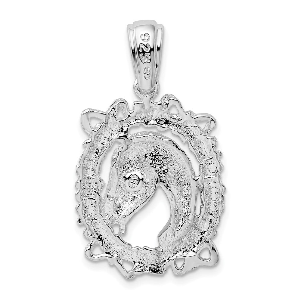 Sterling Silver De-Ani Rhodium-Plated Polished Horse Head In Wreath Pendant