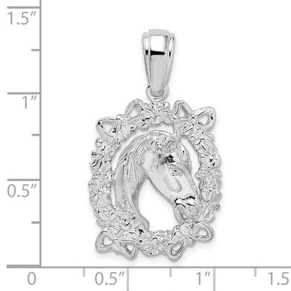 Sterling Silver De-Ani Rhodium-Plated Polished Horse Head In Wreath Pendant