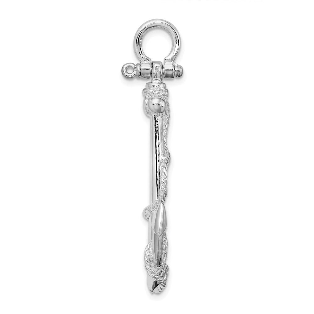 Sterling Silver De-Ani Rhodium-Plated Polished 3D Anchor With Rope Pendant