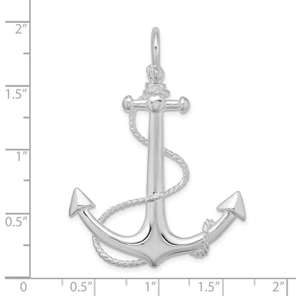 Sterling Silver De-Ani Rhodium-Plated Polished 3D Anchor With Rope Pendant