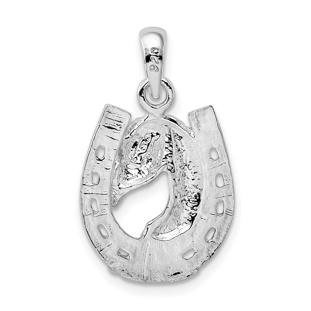 Sterling Silver De-Ani Rhodium-Plated Polished Horse Head In Horseshoe Pendant