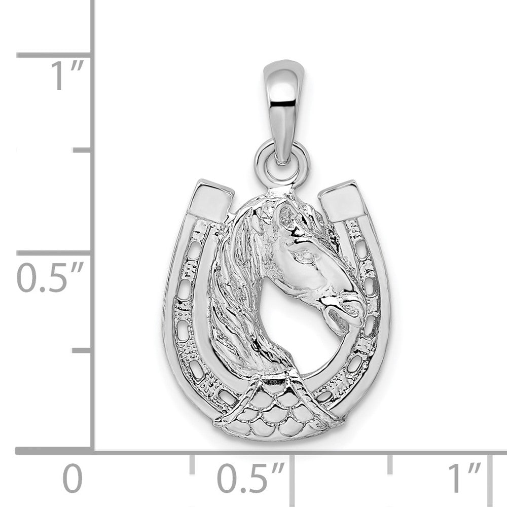 Sterling Silver De-Ani Rhodium-Plated Polished Horse Head In Horseshoe Pendant