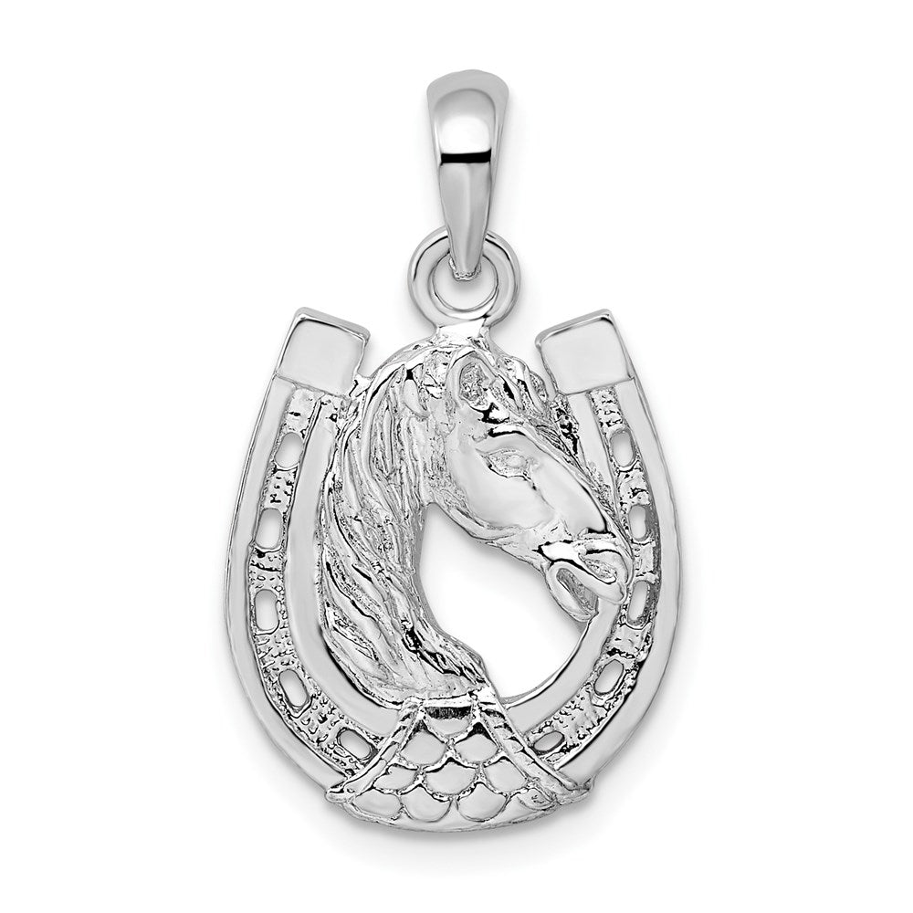 Sterling Silver De-Ani Rhodium-Plated Polished Horse Head In Horseshoe Pendant