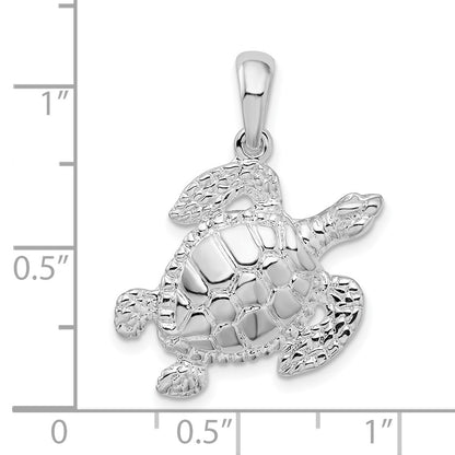 Sterling Silver De-Ani Rhodium-Plated Polished Sea Turtle Pendant