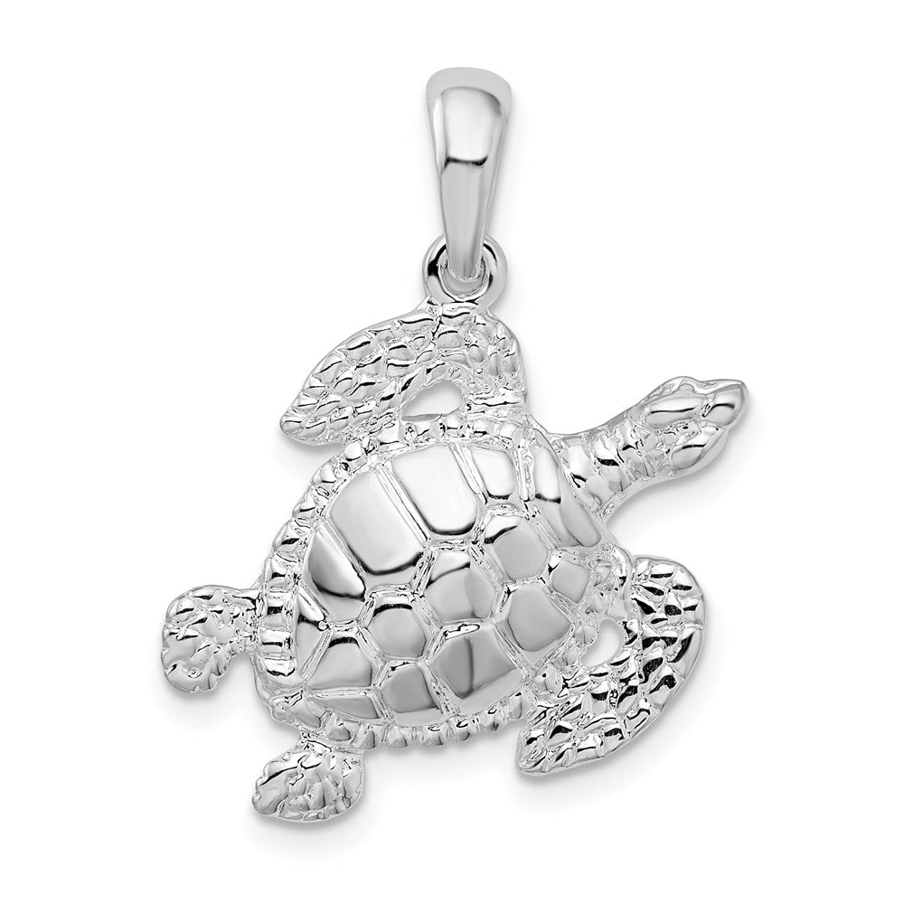 Sterling Silver De-Ani Rhodium-Plated Polished Sea Turtle Pendant