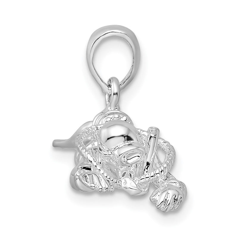 Sterling Silver De-Ani Rhodium-Plated Polished 3D Male Scuba Diver Pendant