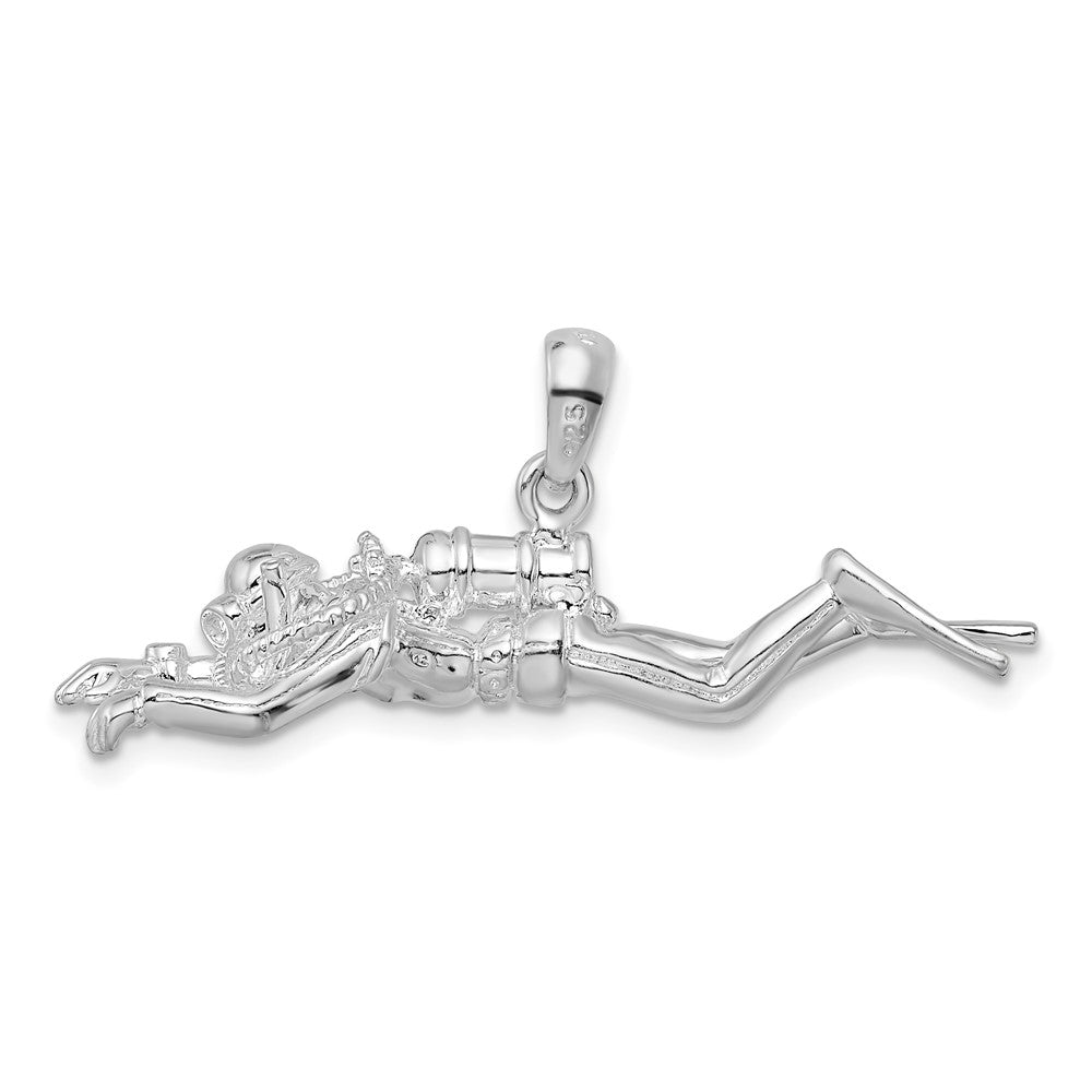 Sterling Silver De-Ani Rhodium-Plated Polished 3D Male Scuba Diver Pendant