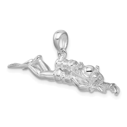 Sterling Silver De-Ani Rhodium-Plated Polished 3D Male Scuba Diver Pendant
