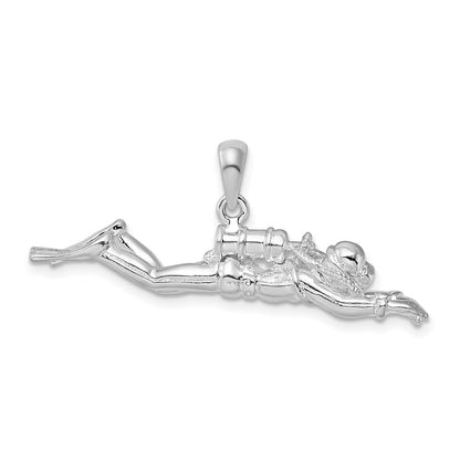 Sterling Silver De-Ani Rhodium-Plated Polished 3D Male Scuba Diver Pendant