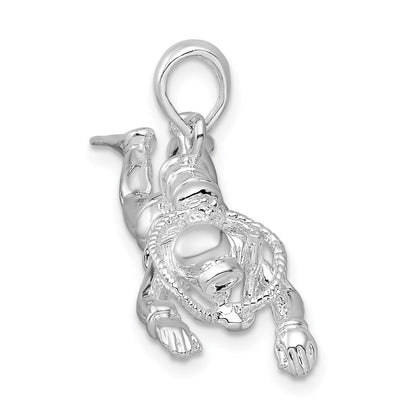 Sterling Silver De-Ani Rhodium-Plated Polished 3D Female Scuba Diver Pendant