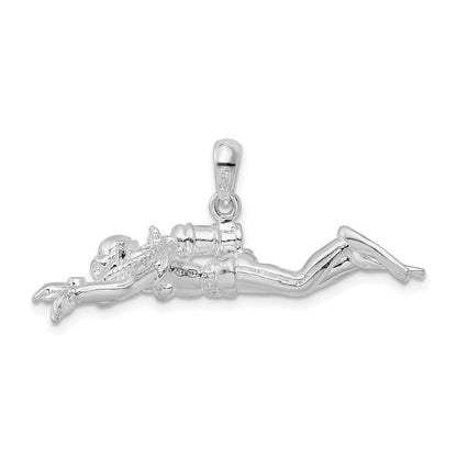 Sterling Silver De-Ani Rhodium-Plated Polished 3D Female Scuba Diver Pendant