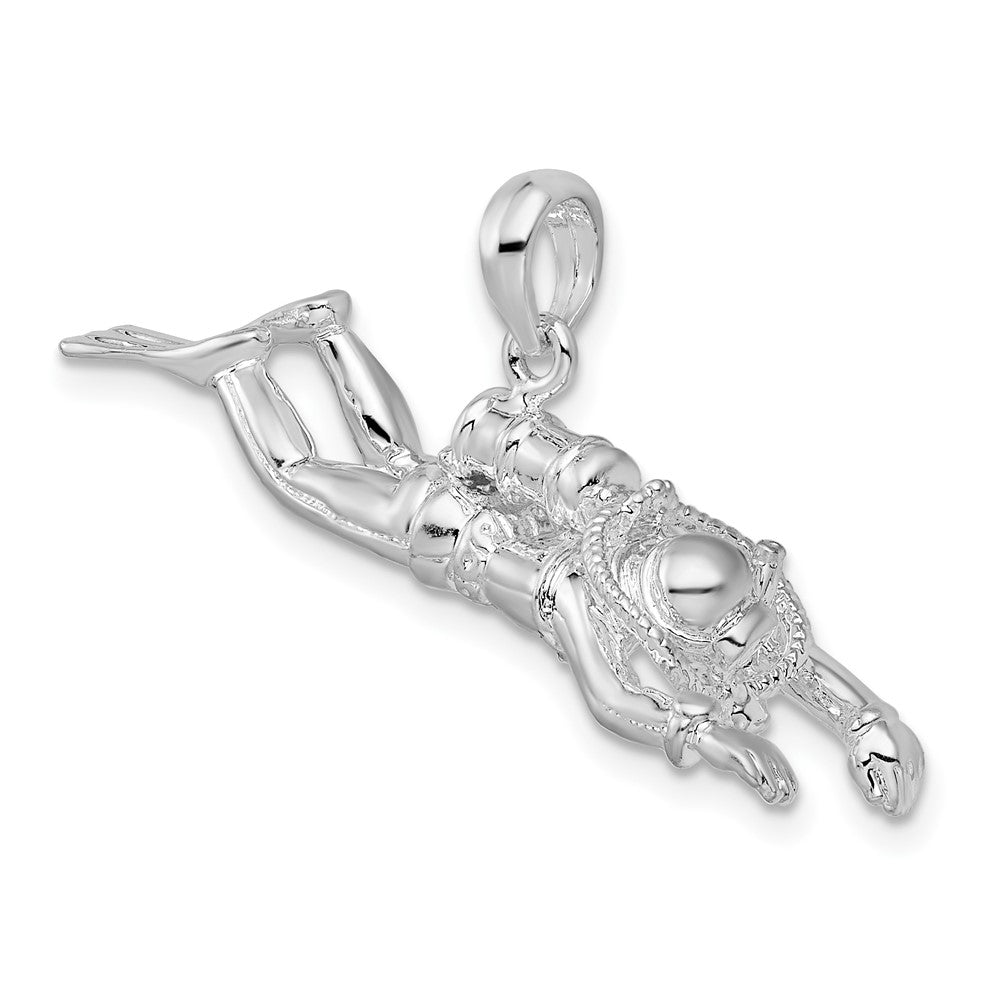 Sterling Silver De-Ani Rhodium-Plated Polished 3D Female Scuba Diver Pendant