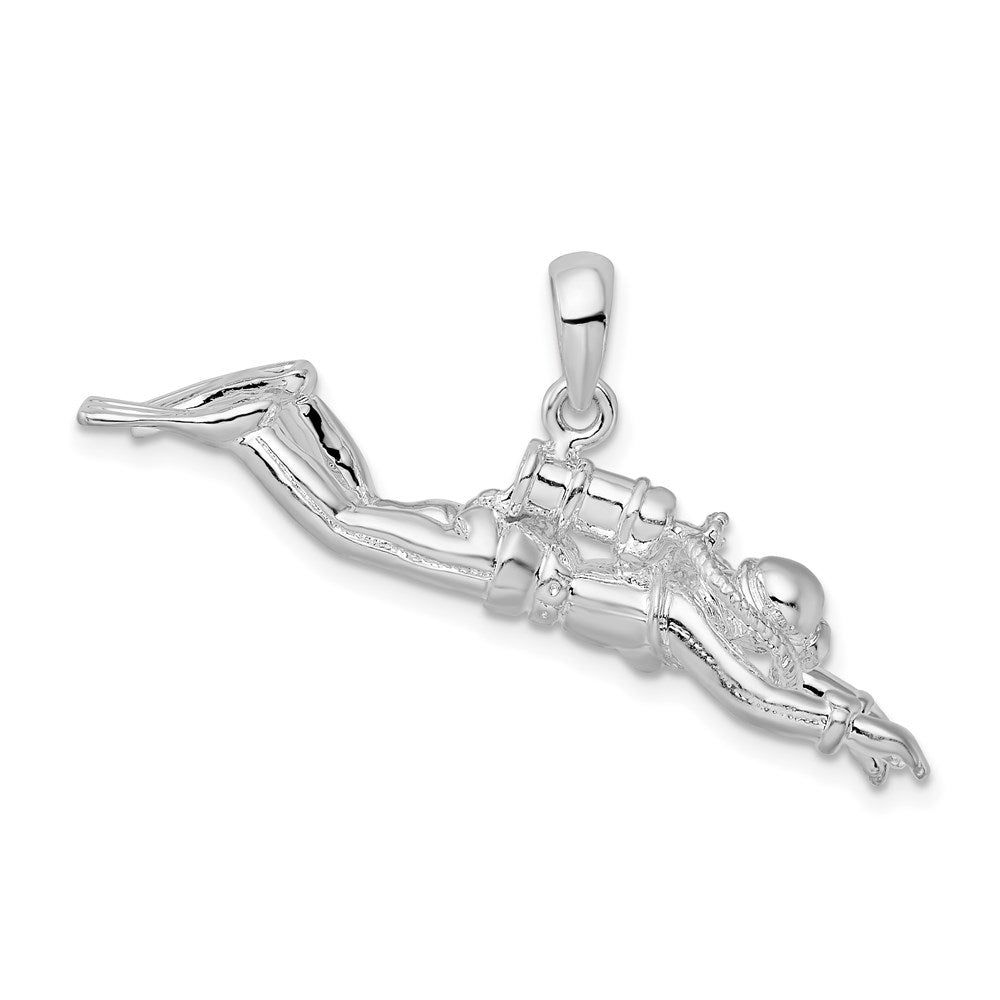 Sterling Silver De-Ani Rhodium-Plated Polished 3D Female Scuba Diver Pendant