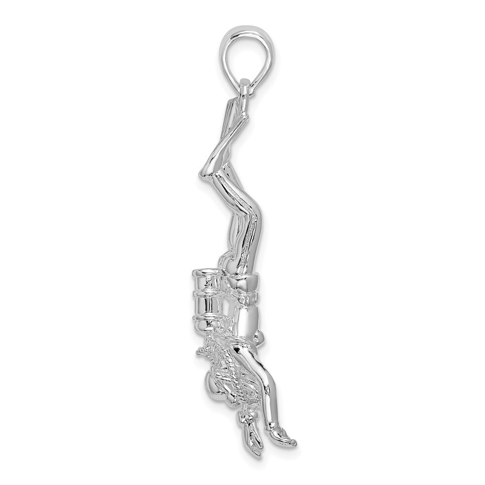 Sterling Silver De-Ani Rhodium-Plated Polished 3D Female Scuba Diver Pendant