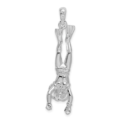 Sterling Silver De-Ani Rhodium-Plated Polished 3D Female Scuba Diver Pendant