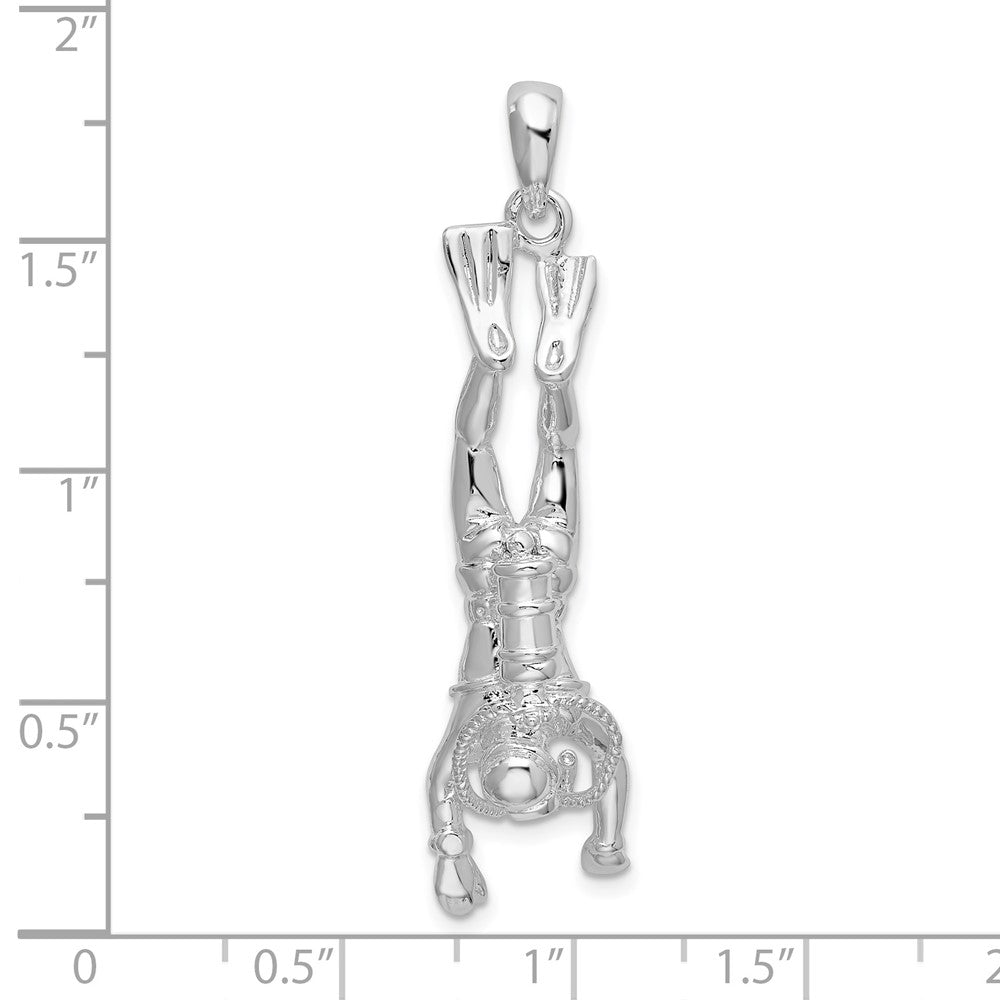 Sterling Silver De-Ani Rhodium-Plated Polished 3D Female Scuba Diver Pendant