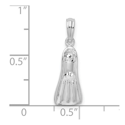 Sterling Silver De-Ani Rhodium-Plated Polished 3D Scuba Flipper Pendant