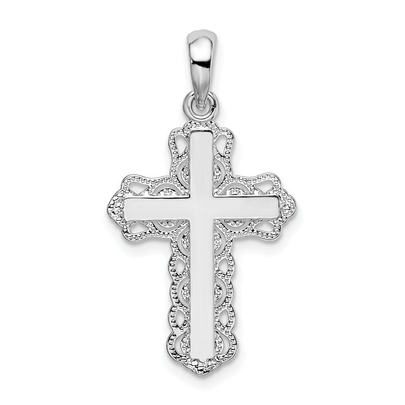 Sterling Silver De-Ani Polished Lace-Edge Cross Pendant