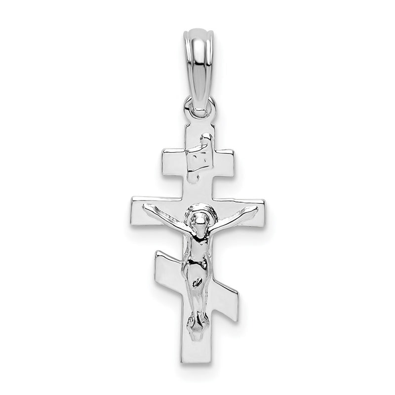 Sterling Silver De-Ani Rhodium-Plated Polished Byzantine Crucifix Pendant
