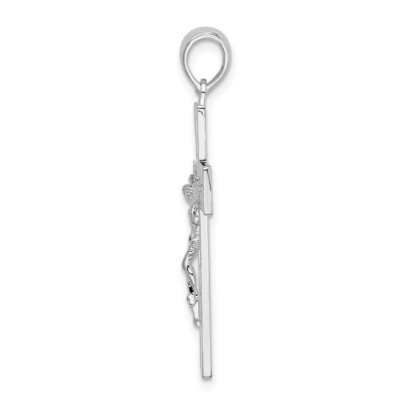 Sterling Silver De-Ani Rhodium-Plated Textured Latin Crucifix Pendant