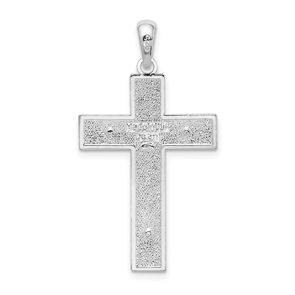 Sterling Silver De-Ani Rhodium-Plated Textured Latin Crucifix Pendant