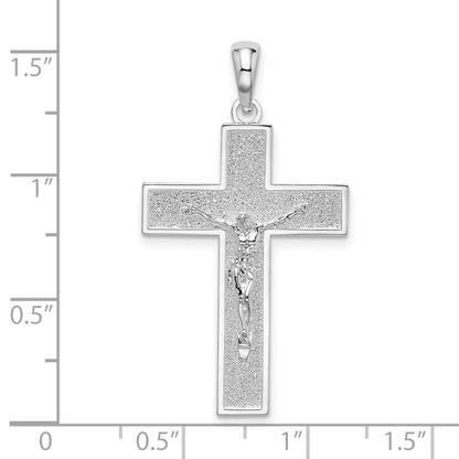 Sterling Silver De-Ani Rhodium-Plated Textured Latin Crucifix Pendant
