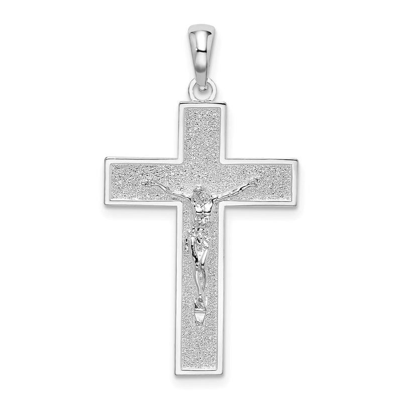 Sterling Silver De-Ani Rhodium-Plated Textured Latin Crucifix Pendant