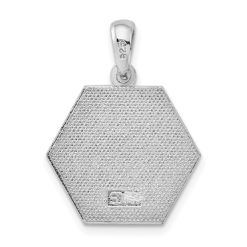 Sterling Silver De-Ani Rhodium-Plated Polished Caduceus Hexagon Disc Pendant