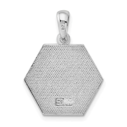 Sterling Silver De-Ani Rhodium-Plated Polished Caduceus Hexagon Disc Pendant