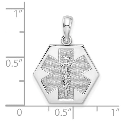 Sterling Silver De-Ani Rhodium-Plated Polished Caduceus Hexagon Disc Pendant