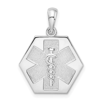 Sterling Silver De-Ani Rhodium-Plated Polished Caduceus Hexagon Disc Pendant