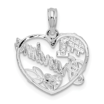 Sterling Silver De-Ani Rhodium-Plated #1 Grandma In Heart Pendant