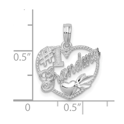 Sterling Silver De-Ani Rhodium-Plated #1 Grandma In Heart Pendant