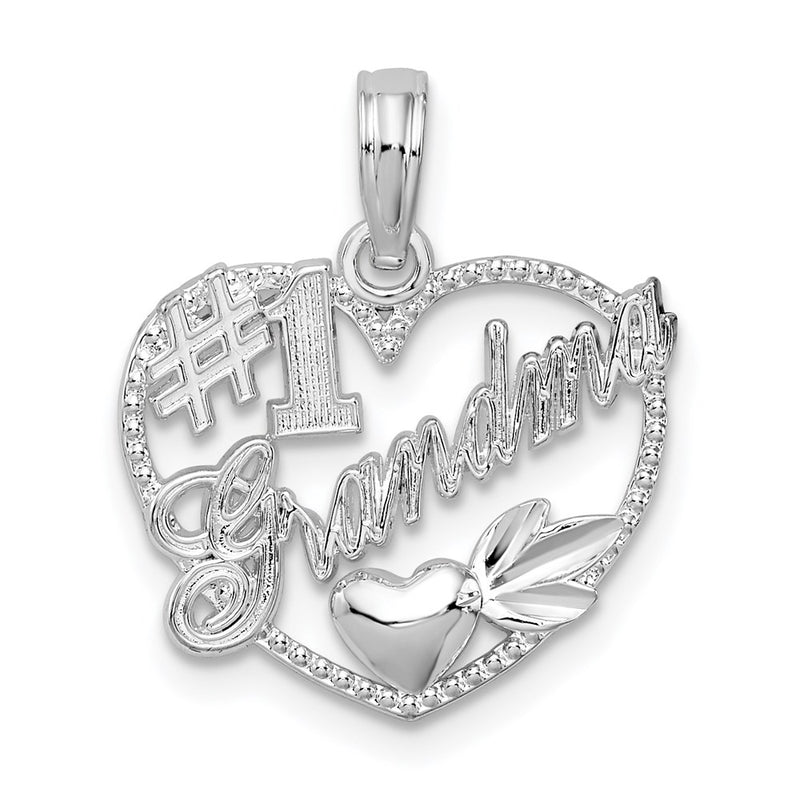 Sterling Silver De-Ani Rhodium-Plated #1 Grandma In Heart Pendant