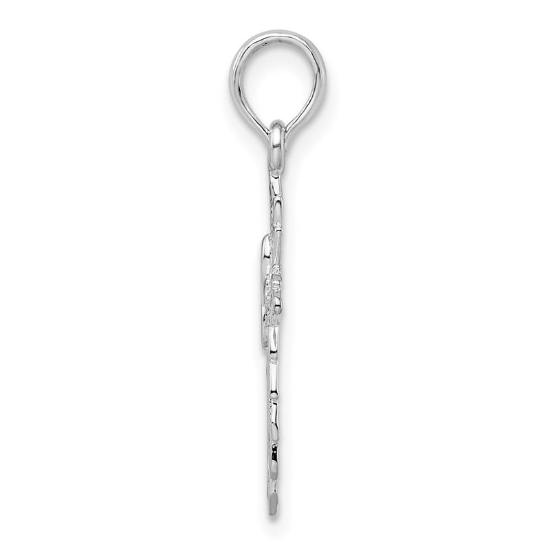 Sterling Silver De-Ani Rhodium-Plated Scalloped Edge Cut-Out Cross Pendant
