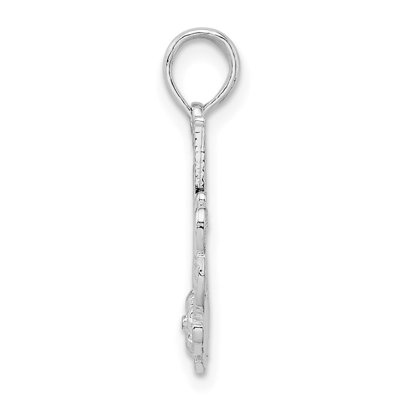 Sterling Silver De-Ani Rhodium-Plated Polished #1 Mom With Flower Pendant