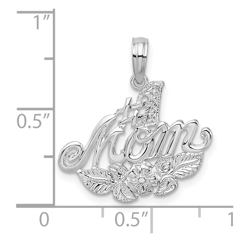 Sterling Silver De-Ani Rhodium-Plated Polished #1 Mom With Flower Pendant