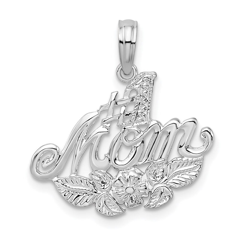 Sterling Silver De-Ani Rhodium-Plated Polished #1 Mom With Flower Pendant