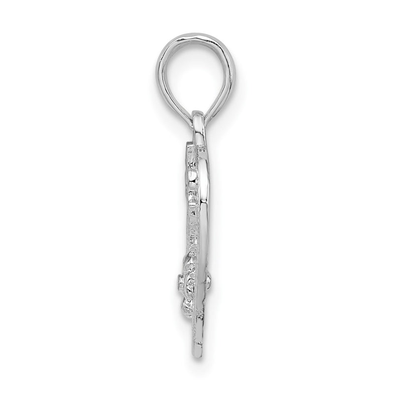 Sterling Silver De-Ani Rhodium-Plated Polished #1 Sister With Flower Heart Pendant