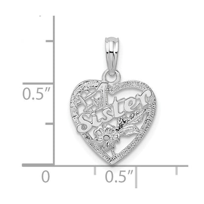 Sterling Silver De-Ani Rhodium-Plated Polished #1 Sister With Flower Heart Pendant