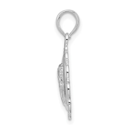 Sterling Silver De-Ani Rhodium-Plated Polished Scalloped Edge Angel Pendant